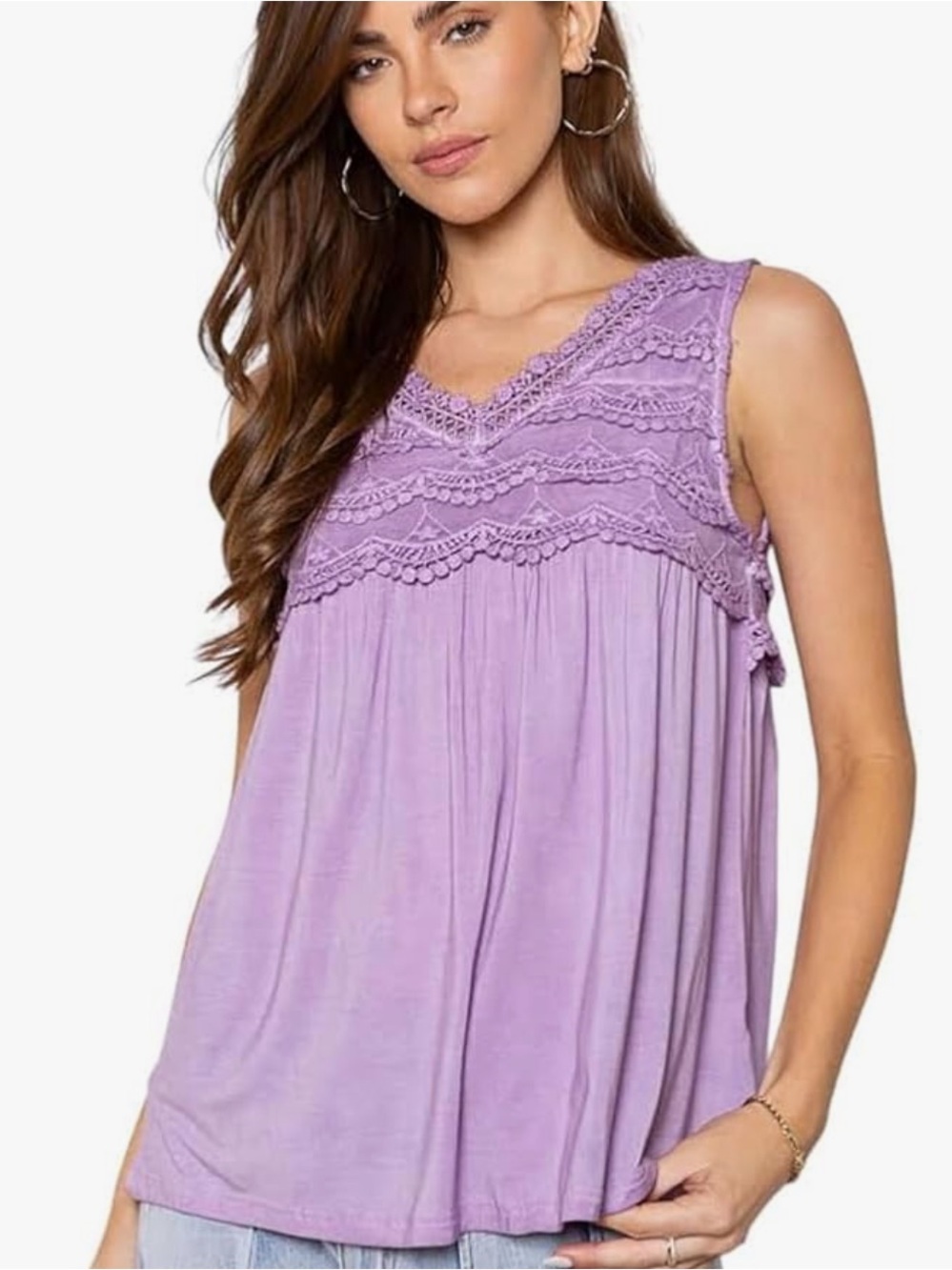 POL Lace Crochet Tank Top Purple Lavender Boho Romantic Size Large